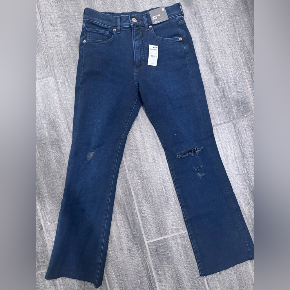Express Jeans Womens sz 0 Cropped Flare High Rise NWT‎ Dark Wash